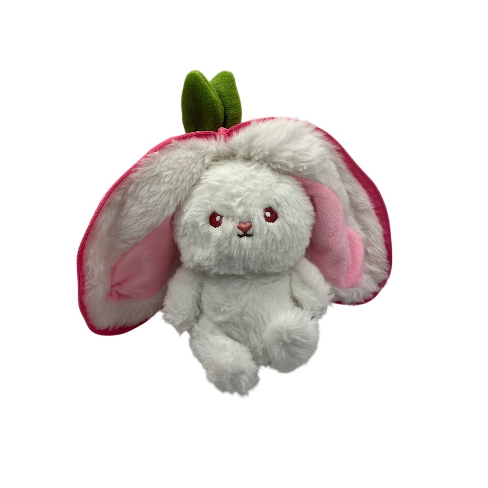 Reversible Strawberry Bunny Plush Hide and Seek Rabbit Stuffed Toy Pink White